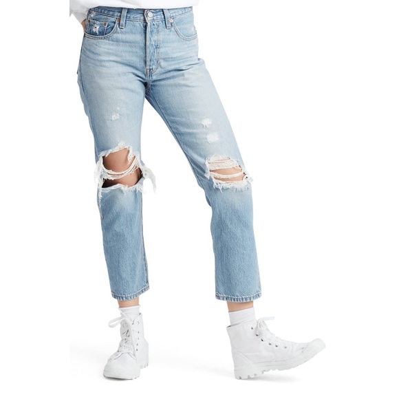 Levi's Denim - Levi's 501 High Waist Ripped Crop Straight Jeans